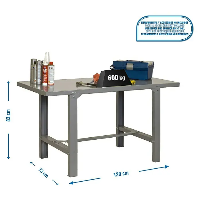 Simonrack Simonwork Werkbank BT6 Metal 1200 - L x B: 73 x 120 cm, Arbeitshöhe: 83 cm, Belastbarkeit: 600 kg, Grau - Ein stabiler Werkzeugtisch mit einer Traglast von 600 kg, ideal für schwere Arbeiten in Werkstatt und Garage.