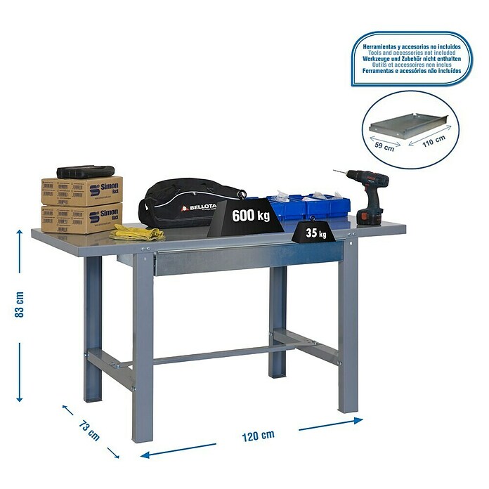 Simonrack Simonwork Werkbank (L x H: 73 x 83 cm, Breite: 120 cm, Traglast: 800 kg, Grau)