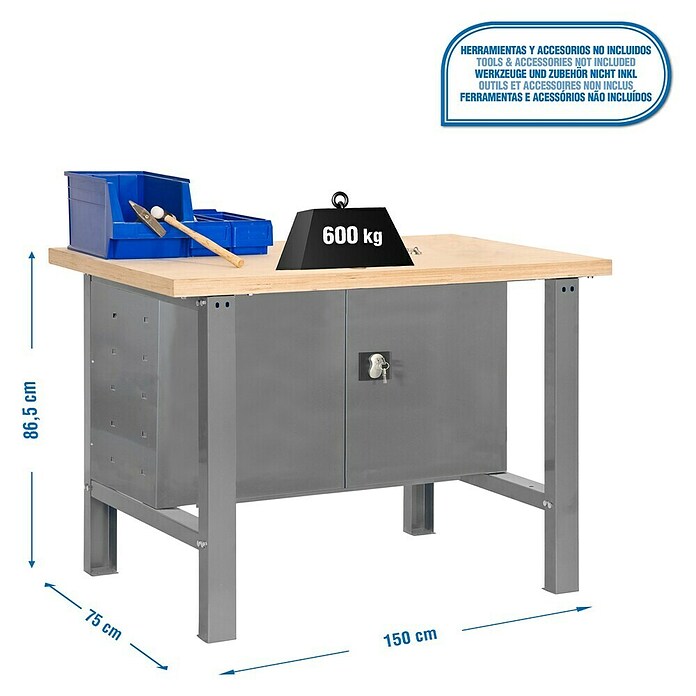 Simonrack Simonwork Werkbank (L x H: 76 x 86,5 cm, Breite: 150 cm, Traglast: 800 kg, Grau)