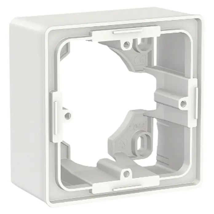 Schneider Electric New Unica Marco Studio - Blanco polar, Modelo de mecanismos: x 1, Plástico, Colocar, 4 x 8,3 x 8,3 cm - Caja de empotrar blanca para instalaciones eléctricas, ideal para interruptores y enchufes. La carcasa robusta garantiza una sujeción segura.