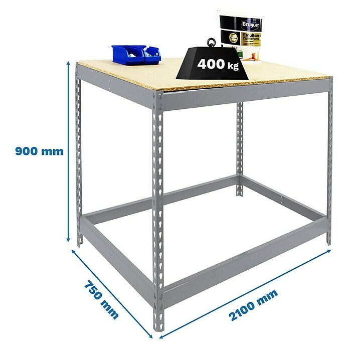 Simonrack Simonwork Werkbank Basic 1 (L x B x H: 75 x 210 x 90 cm, Traglast: 400 kg, Silber) | BAUHAUS