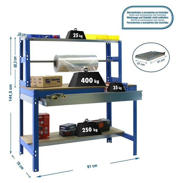 Simonrack Simonwork Werkbank (L x H: 76 x 144,5 cm, Breite: 91 cm, Traglast: 400 kg, Blau)