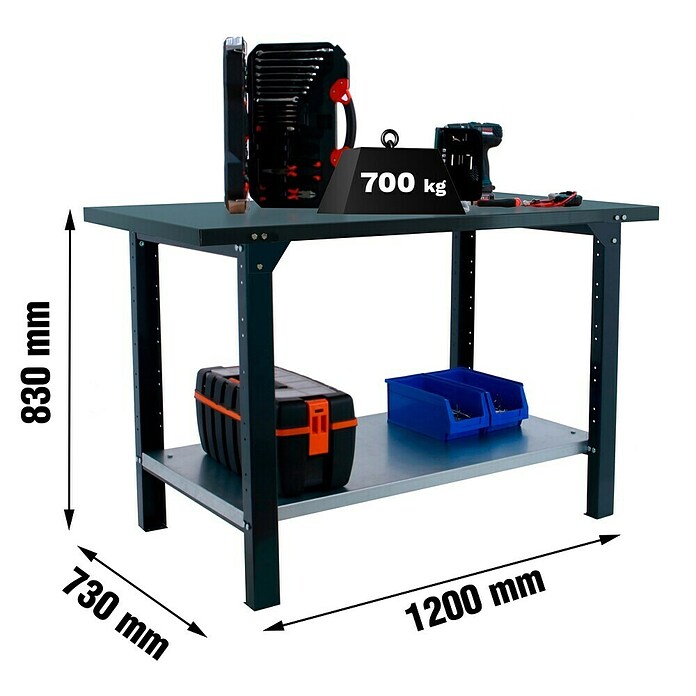 Simonrack Simonwork Werkbank BT6 PRO METAL 1200 (L x B: 73 x 120 cm, Arbeitshöhe: 83 cm, Belastbarkeit: 1 000 kg, Schwarz) | BAUHAUS