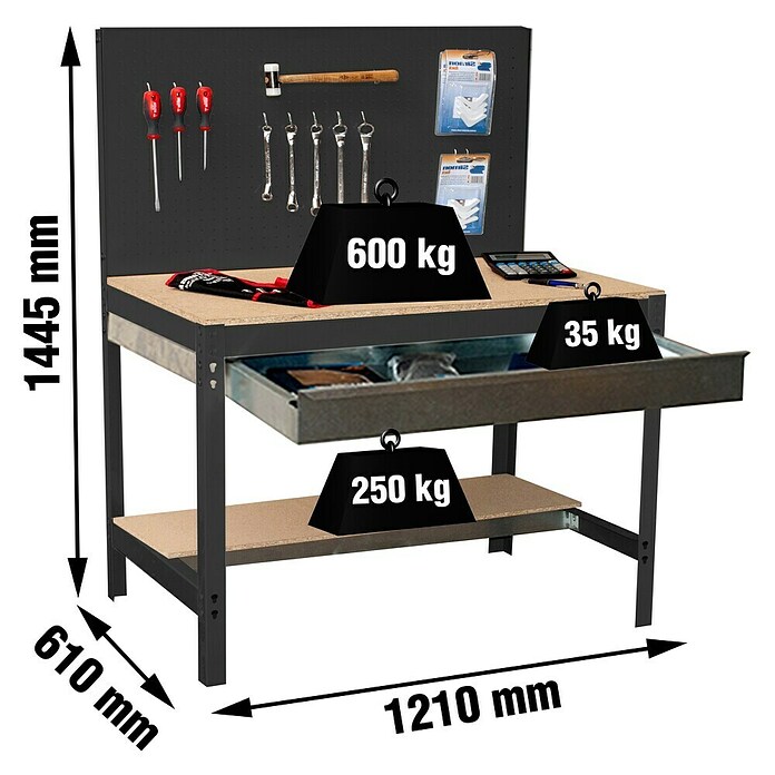 Simonrack Simonwork Werkbank BT2 Box 1200 (Schwarz, Breite: 121 cm) | BAUHAUS