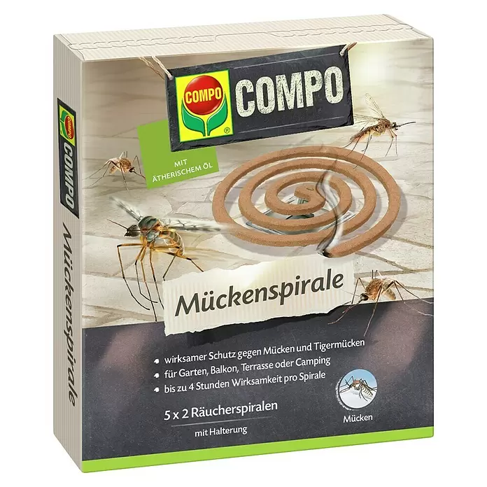 Compo Mückenspirale - 10 Stk. - COMPO Mückenspirale Packung: Braune Räucherspiralen mit Ätherischem Öl, wirksam gegen Mücken.