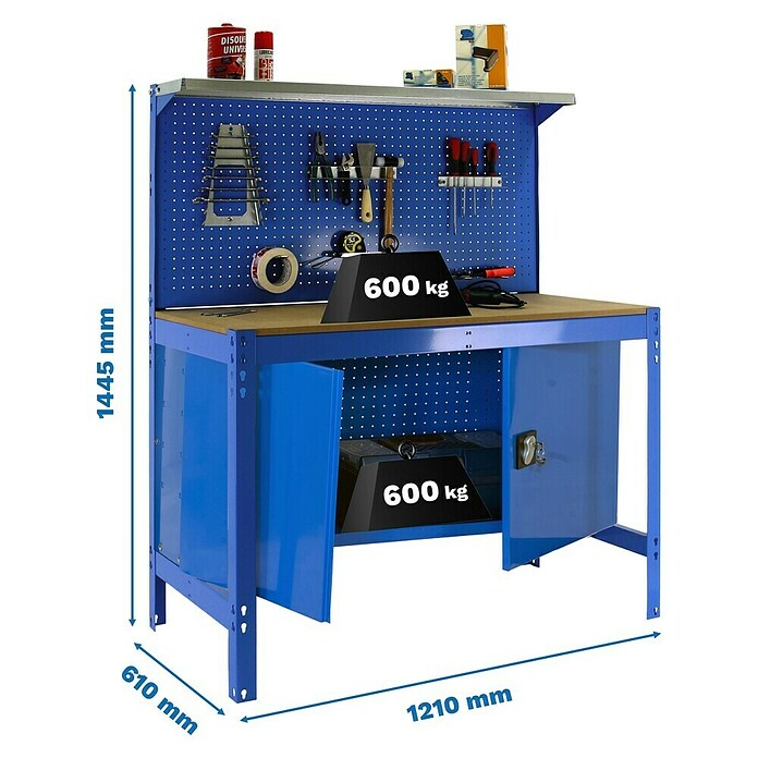 Simonrack Simonwork Banco de trabajo BT3 Cabinet (L x An: 61 x 121 cm, Altura de trabajo: 144,5 cm, Carga soportada: 750 kg, Azul) | BAUHAUS
