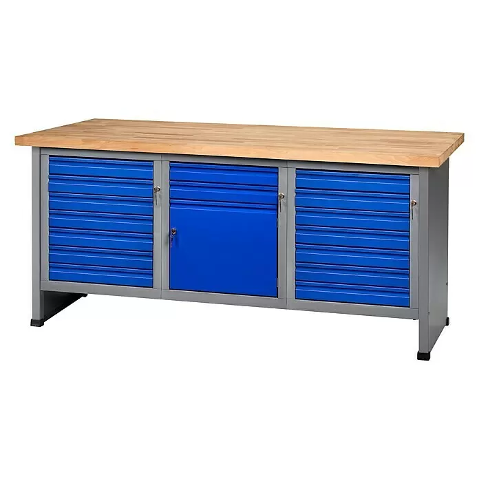 Küpper Profi Modul System Werkbank - Ultramarinblau, Hammerschlag-Silber, Anzahl Schubladen: 16 Stk. - Vorderansicht