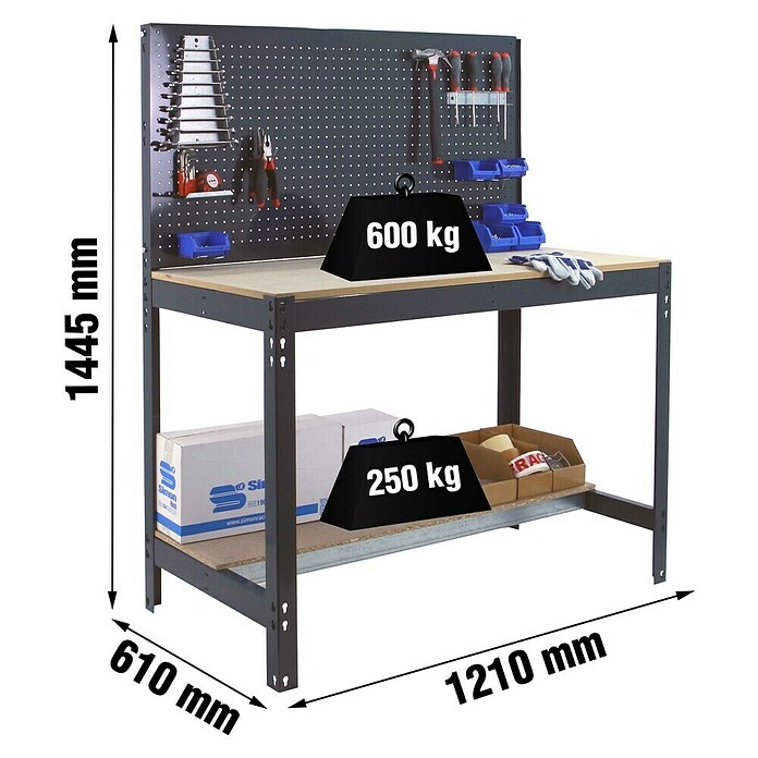 Simonrack Simonwork Werkbank BT2 1200 (Schwarz, Breite: 121 cm) | BAUHAUS