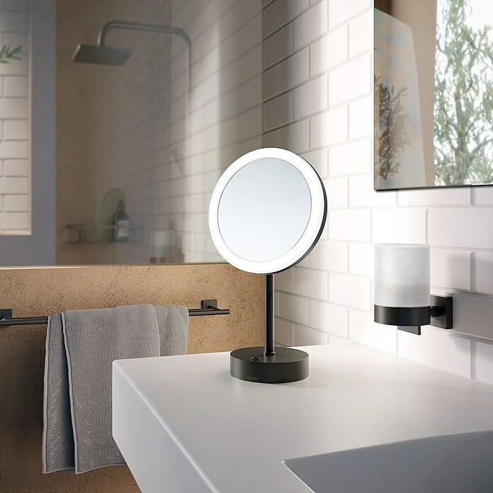 Smedbo Outline Cosmeticaspiegel staand (Diameter: 20 cm, Rond, Zwart, Vergroting 1: 500 %) | BAUHAUS