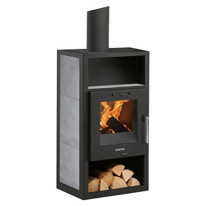 Justus Kaminofen Texas V (6 kW, Raumheizvermögen: 115 m³, Material Verkleidung: Keramik, Schwarz/Grau) | BAUHAUS