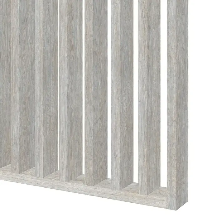 Mixpol Profile Raumteiler Silver Oak - 58 x 275 cm, Grau - Nahaufnahme eines stilvollen Raumteilers aus hellem Holz mit vertikalen Lamellen und minimalistischem Design.
