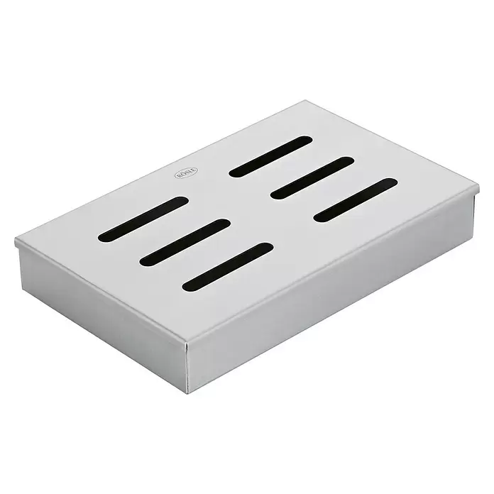 Rösle Räucherbox - L x B x H: 21,5 x 13,5 x 3,5 cm, Edelstahl - Rechteckiger Besteckkasten aus Edelstahl mit Schlitzen und RÖSLE-Logo.