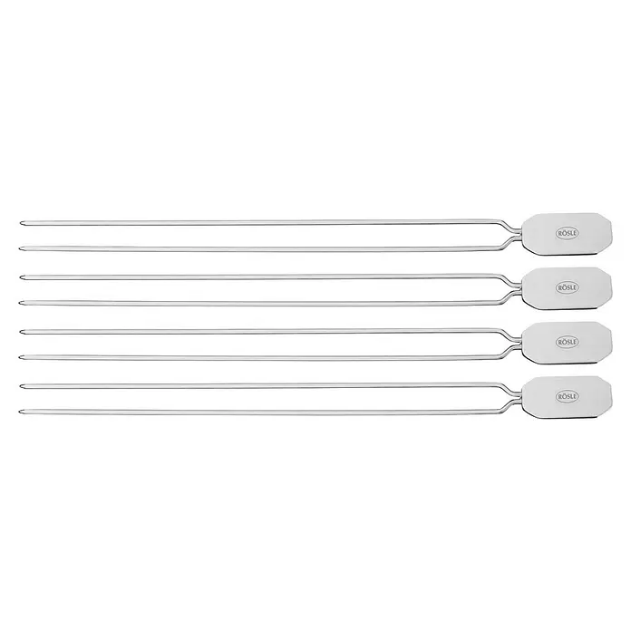 Rösle Grillspieße - 33,5 cm, Edelstahl, 4 -tlg. - Sechs Grillspieße aus gebürstetem Edelstahl mit flachen, gebrandeten Griffen.