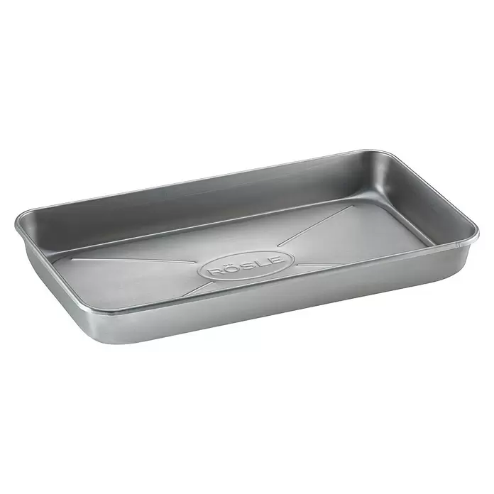 Rösle Grillschale Universal - L x B x H: 41 x 22 x 5 cm, Edelstahl - Rechteckige Backform aus silbernem Edelstahl mit geprägtem RÖSLE-Logo.