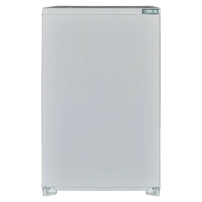 Respekta Cocina esquinera Hilde - Ancho: 280 cm, Blanco, Mate, Efecto madera, Con electrodomésticos - Imagen de un congelador blanco con bisagra de puerta y patas ajustables para un uso flexible.