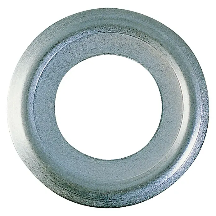 Arandela para grifos y válvulas - ½″, 2 ud. - Una arandela plateada con un agujero en el centro.