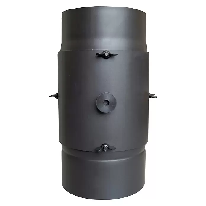 Firefix Kaminfilterkat - Durchmesser: 150 mm, Grau - Dunkelgraues zylindrisches Ofenrohr aus Metall mit verstellbaren Flügelmuttern.