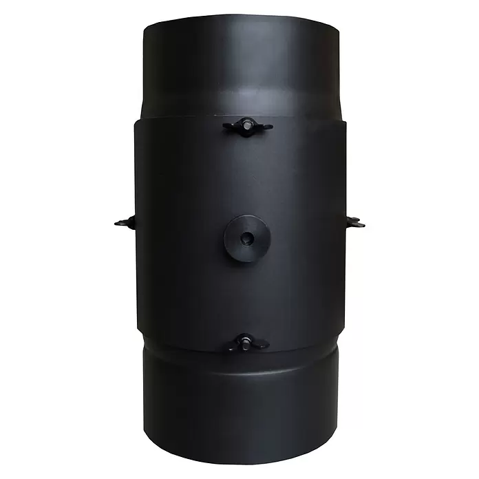 Firefix Kaminfilterkat - Durchmesser: 150 mm, Schwarz - Schwarzes Metall-Ofenrohr mit Flügelschrauben und zentraler Reinigungsöffnung.