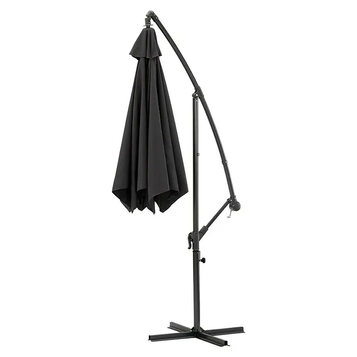 Sunfun Ampelschirm Toscana - Anthrazit, Durchmesser Bespannung: 300 cm - Schwarzer, freistehender Sonnenschirm mit gebogenem Mast und Fußkreuz. Ideal für Garten und Terrasse.