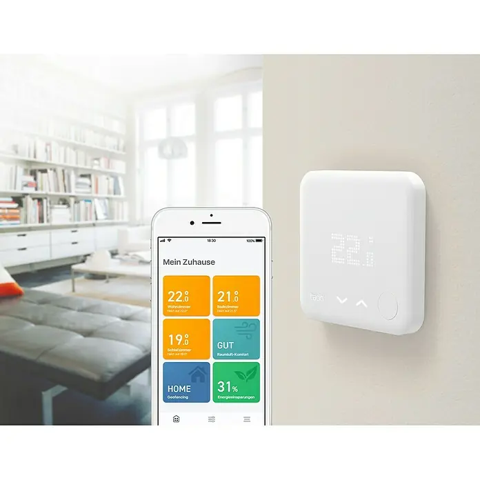 Tado Smartes Juego de termostato Starter Kit V3+BR - Puente de internet, Control inteligente: App Tado - Termostato inteligente Tado con control por app para una gestión cómoda de la temperatura y ahorro de energía.