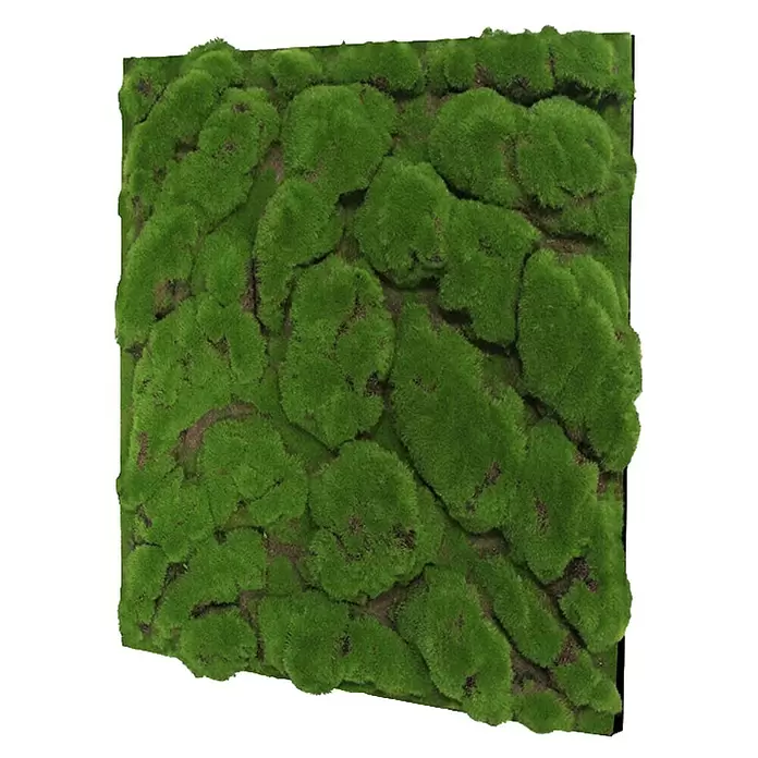Jangal Wandpaneel Modular Wall Moos - Forest Green Big Bulk, 520 x 520 x 30 mm - Künstliche grüne Mooswandplatte mit Moosklumpen auf dunklem Untergrund.