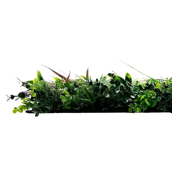 Jangal Wandpaneel Flora - Exotic Mixed Flora, 520 x 520 x 50 mm - Üppige grüne Pflanzenwand mit verschiedenen Blattformen, die eine natürliche und lebendige Atmosphäre schafft.