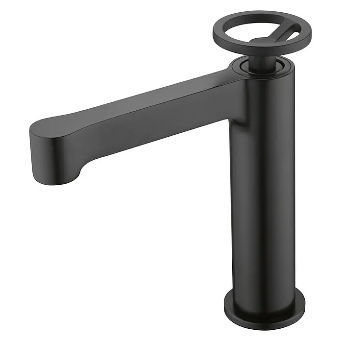 Imex Olimpo Grifo de lavabo - Negro, Mate - Grifo de baño negro mate con mango redondo que combina estilo y funcionalidad. Ideal para baños modernos.