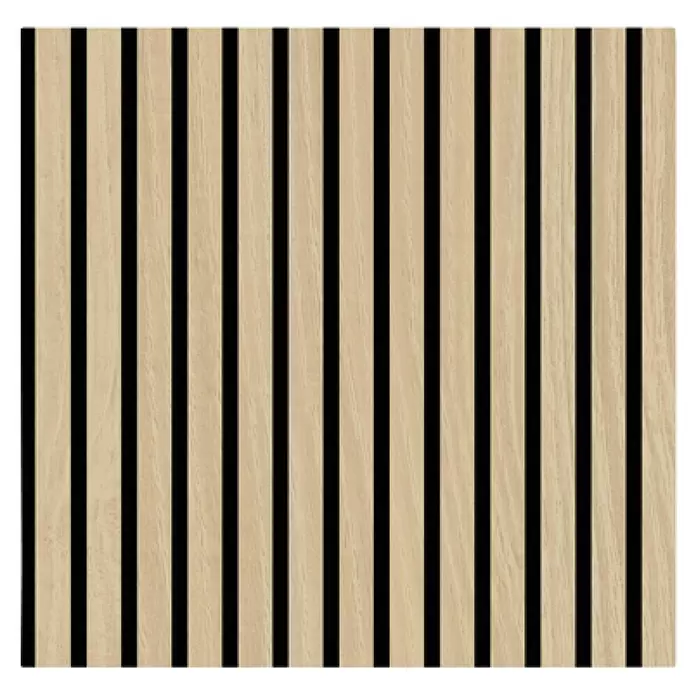 Jangal Akustikpaneel Modular Wall Furnier - Fanal Oak, 520 x 520 x 10 mm - Akustik-Holzlamellenpaneel mit hellen Holzplanken und schwarzer Filzrückseite.