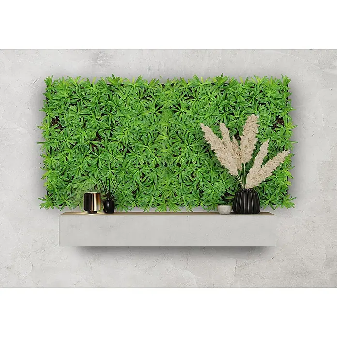 Jangal Wandpaneel Nature Design Flora - Podocarpus Tea Tree, 520 x 520 x 50 mm - Ein dekoratives grünes Wandpaneel mit künstlichen Pflanzen, das eine natürliche und beruhigende Atmosphäre in jeden Raum bringt.