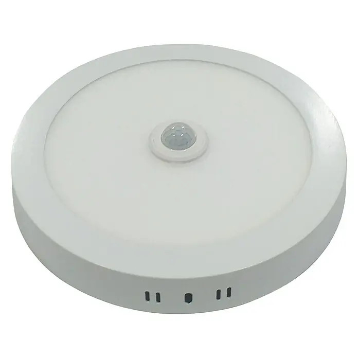 Plafón LED redondo con sensor luz fría - 20 W, Ø x Al: 22 x 4 cm, Blanco frío - Imagen de un plafón LED redondo con sensor de movimiento en blanco, ideal para interiores.