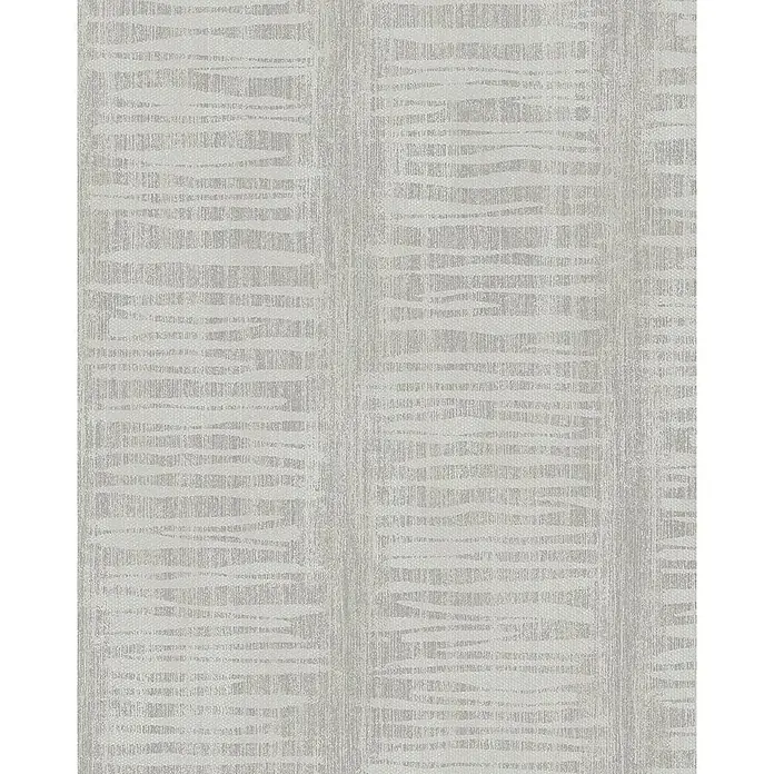 Marburg Nabucco Vliestapete Masala - Greige, Streifen, 10,05 x 0,53 m - Grau-silberne strukturierte Tapete mit einem geometrischen Muster aus vertikalen Streifen und horizontalen, wellenartigen Linien für eine moderne Raumgestaltung.