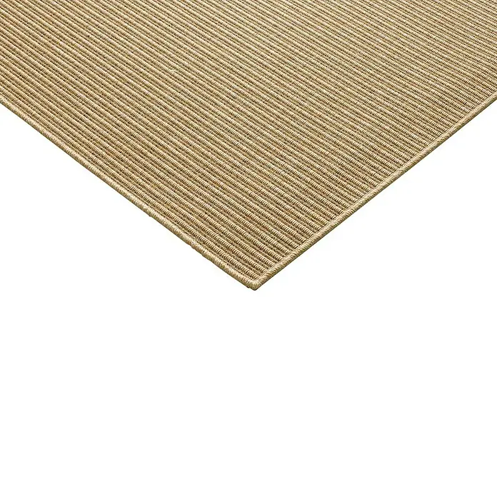 Alfombra exterior pasillero In&Out Natural - Natural, 200 x 50 cm, Polipropileno - Primer plano de una alfombra tejida con una textura fina en tonos naturales cálidos, ideal para mejorar espacios con luz natural.