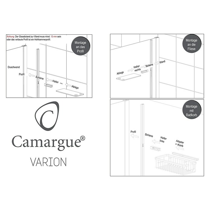 Camargue Varion Duschablage-Set (L x B x H: 2,5 x 11,5 x 21,5 cm, Silber, Glänzend) | BAUHAUS