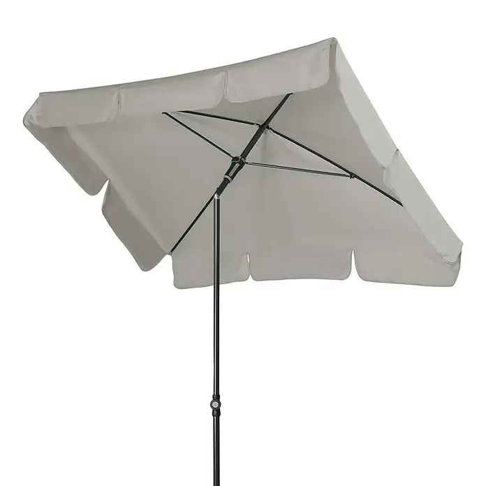 Doppler Sunline Marktschirm Waterproof Neo - Grau, Bespannungsmaß (L x B): 185 x 120 cm - Ein grauer quadratischer Sonnenschirm mit stabilem Metallgestell bietet großzügigen Schatten und ist ideal für sonnige Tage im Freien.