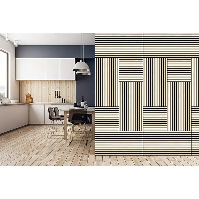 Jangal Akustikpaneel Modular Wall Furnier - Letea Oak, 520 x 520 x 10 mm - Abstrakte geometrische Wandkunst. Modernes Design mit horizontalen und vertikalen Linien für eine stilvolle und zeitgemäße Raumgestaltung.