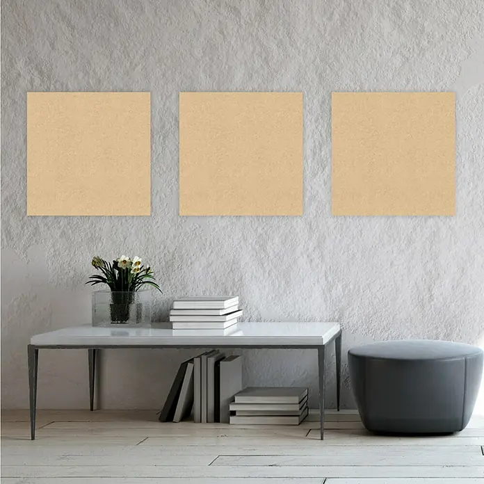 Jangal Wandpaneel Modular Wall PET Filz - Cream, 520 x 520 x 6 mm - Ansprechende Wandkunst: Drei quadratische Leinwände in warmen Farbtönen, die eine minimalistische Eleganz in jeden Raum bringen.