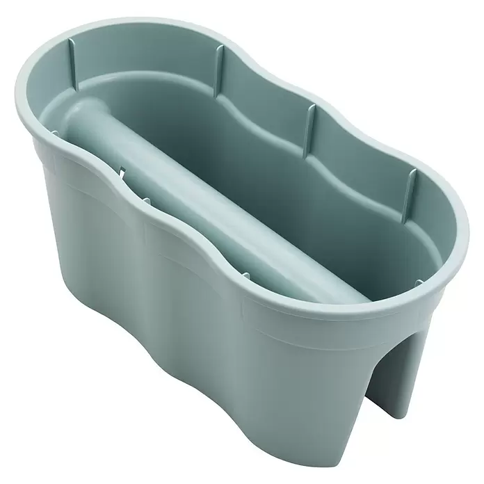 KHW Geländerkasten Flowerclip XL - Außenmaß (L x B x H): 57,5 x 27,7 x 27,5 cm, Kunststoff, Mintgrün - Länglicher helltürkiser Kunststoff-Pflanzkasten mit gewelltem Rand und erhöhtem Mittelsteg, ideal für mehrere Pflanzen oder Gegenstände.