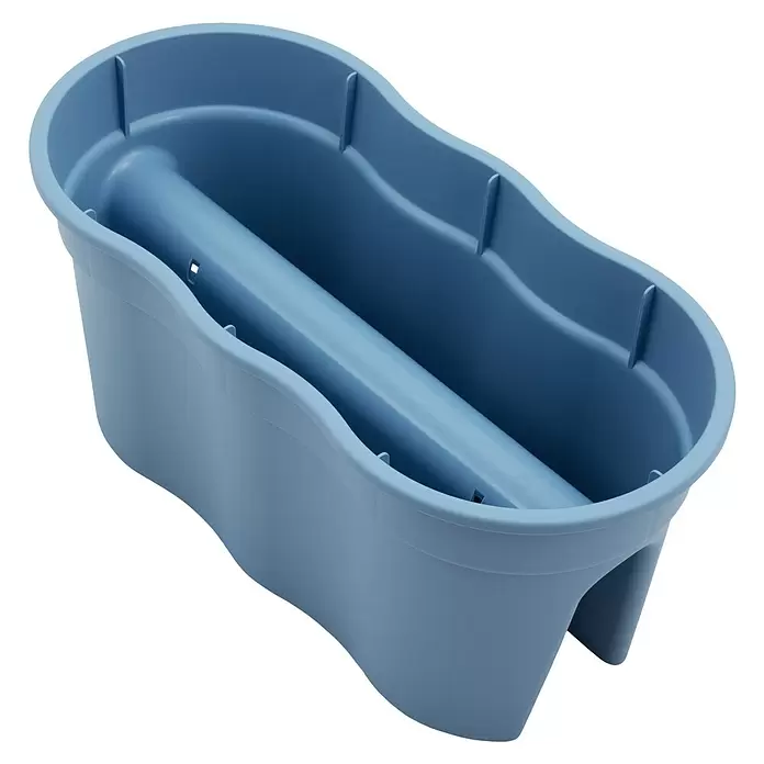 KHW Geländerkasten Flowerclip XL - Außenmaß (L x B x H): 57,5 x 27,7 x 27,5 cm, Kunststoff, Blau - Länglicher, blauer Kunststoff-Pflanzkasten mit Wellenrand und interner Stützstruktur.