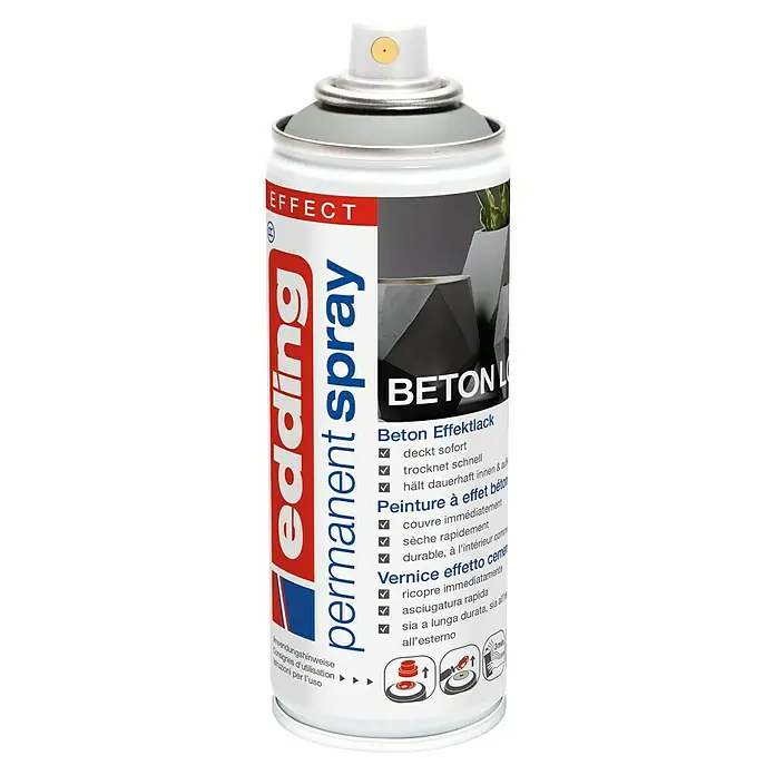 Edding Sprühlack Effekt - Beton Effekt, Seidenmatt, 200 ml - Dose Edding Permanent Spray Beton Effektlack. Betonspray für dauerhafte Innen- und Außenanwendungen, deckt sofort und trocknet schnell.