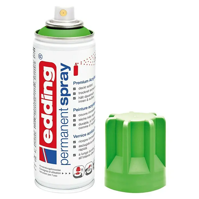 Edding Sprühlack Neon - Neon-Grün, Matt, 200 ml - Dose Edding Permanent Spray Acryl in Grün mit abgenommener Kappe. Ideal für dauerhafte Markierungen und kreative Projekte.