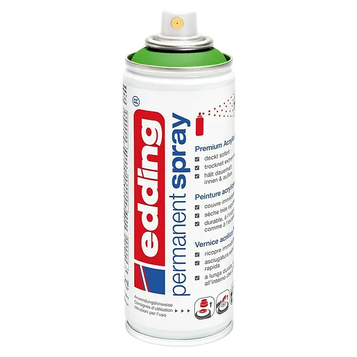 Edding Sprühlack Neon - Neon-Grün, Matt, 200 ml - Abbildung einer Spraydose Edding Permanent Spray in Grün. Für dauerhafte und wetterfeste Markierungen im Innen- und Außenbereich.