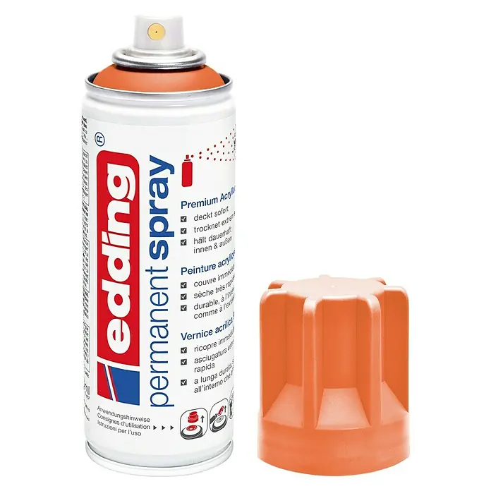 Edding Sprühlack Neon - Neon-Orange, Matt, 200 ml - Sprühdose Edding Permanent Spray in Orange mit abgenommener Kappe, ideal für dauerhafte Markierungen.