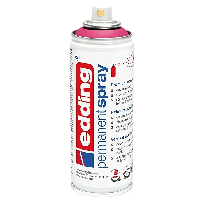 Edding Sprühlack Neon - Neon-Pink, Matt, 200 ml - Edding Permanent Spraydose in Pink. Ideal für dauerhafte Markierungen auf verschiedenen Oberflächen, schnell trocknend und wetterfest.