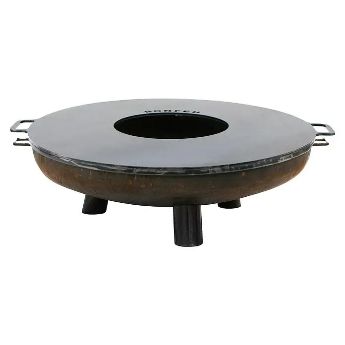 Bonfeu Brasero Bonfeu Plus - Diámetro: 80 cm, Acero Corten - Brasero Bonfeu con tapa, ideal para noches acogedoras al aire libre y para hacer parrilladas. Su robusta construcción garantiza durabilidad.