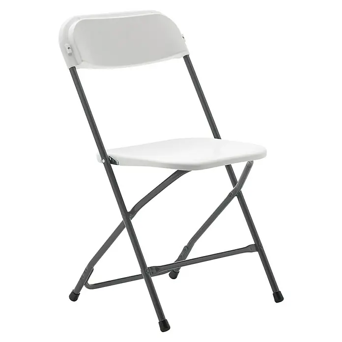 Silla de jardín Every - 45 x 45 x 80 cm, Blanco roto, HDPE/Acero - Imagen de una silla plegable blanca. La silla tiene un marco metálico robusto y un asiento cómodo, ideal para eventos o asientos adicionales.