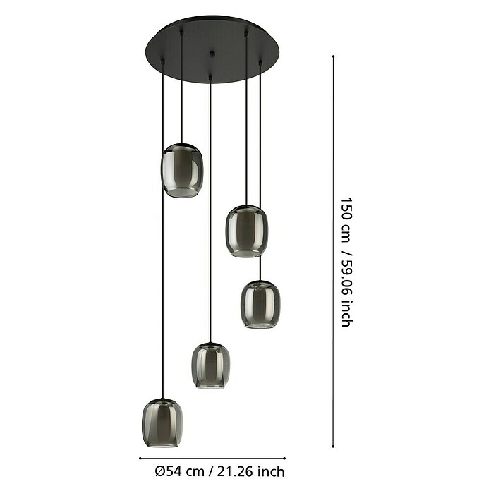 Eglo Hanglamp Ciampino - 54 cm (Glas, Grijs, E27) | BAUHAUS
