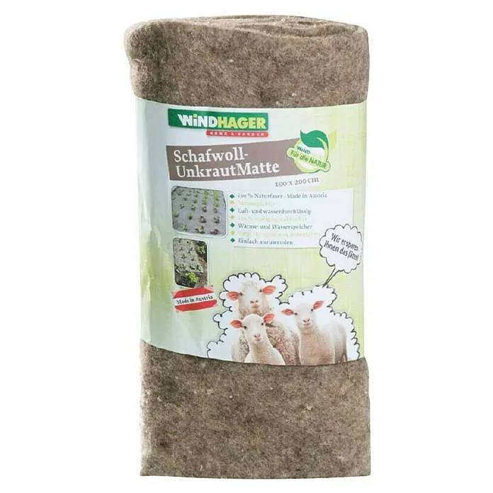 Windhager Unkrautabwehrgewebe - 200 x 100 cm, Schafwolle - Produktbild einer Schafwoll-Unkrautmatte von Windhager. Die Matte ist aus 100 % Naturfaser und in Österreich hergestellt.