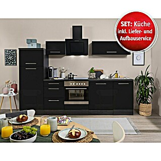 Respekta Premium Küchen-Set RP280ESCBO (Breite: 280 cm, Schwarz, Mit Elektrogeräten)