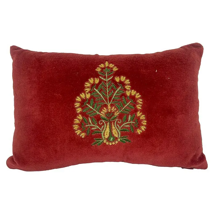 Cojín Velvet Remy - 30 x 20 cm, Textil, Teja, Rectangular - Cojín decorativo rectangular burdeos con un diseño floral bordado que añade un toque de elegancia a cualquier estancia.