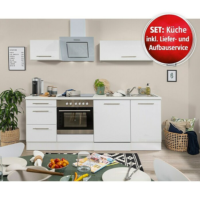 Respekta Premium Küchen-Set RP220WWCBO (Breite: 220 cm, Weiß, Mit Elektrogeräten) | BAUHAUS